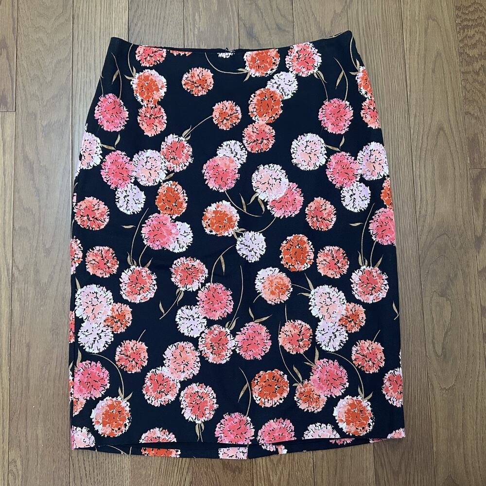 Talbots Womens Skirt sz 4 Black Hot Pink Flowers‎ Y2K Pencil Vent Slit Back 31"W